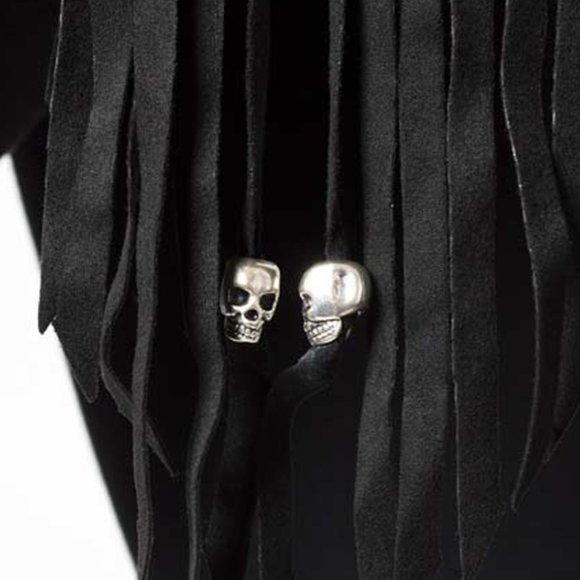 ELVIRA Black Bat Wing Large Vegan Suede Fringe Purse NWT - Picture 6 of 7